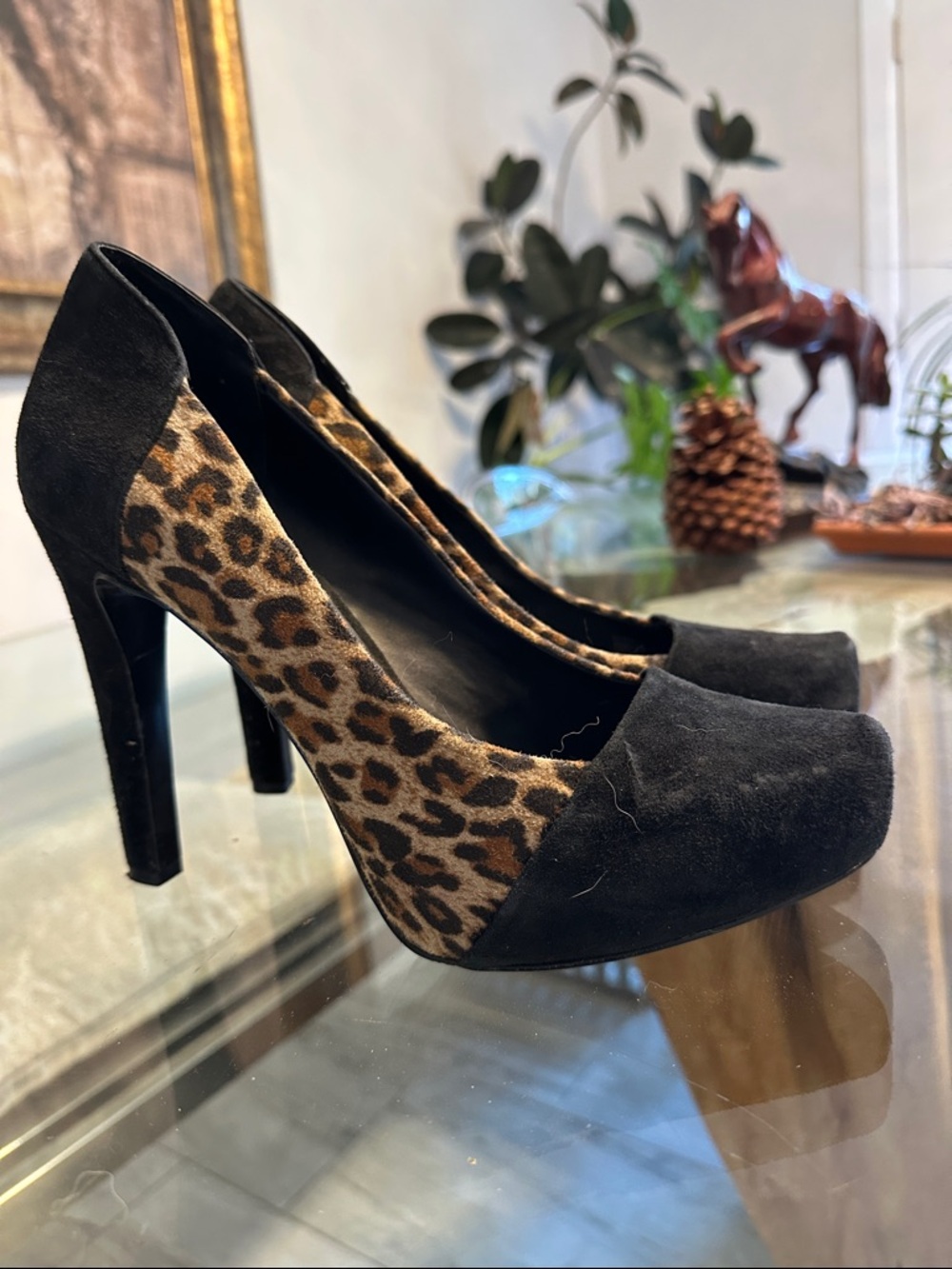 BCBGeneration Black and Leopard Print High Heel Pumps
